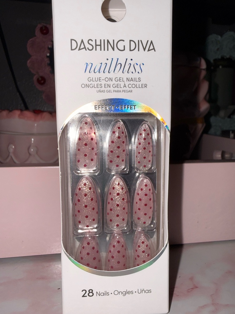 Dashing Diva Nailbliss Pink and Red Polka Dot Glue-On Gel Nails